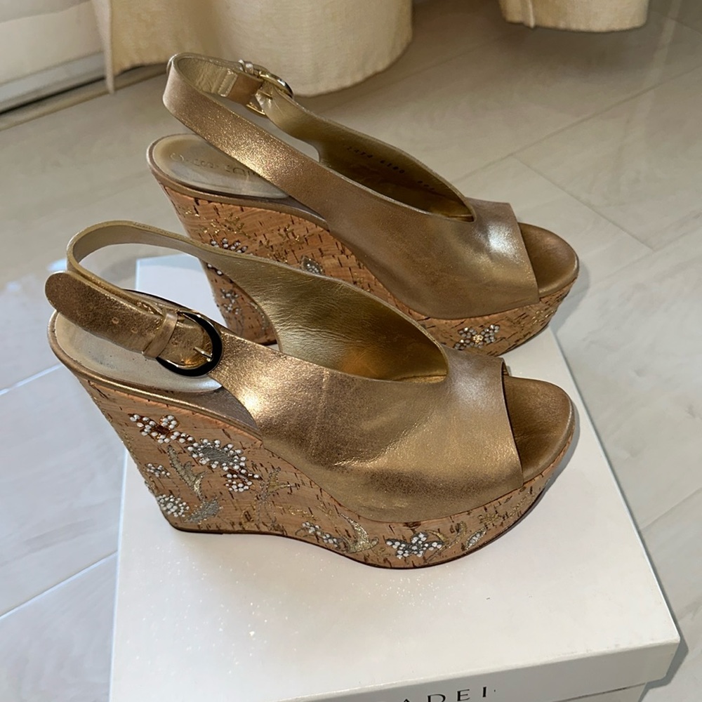 Casadei gold wedge with rhinestones size 39